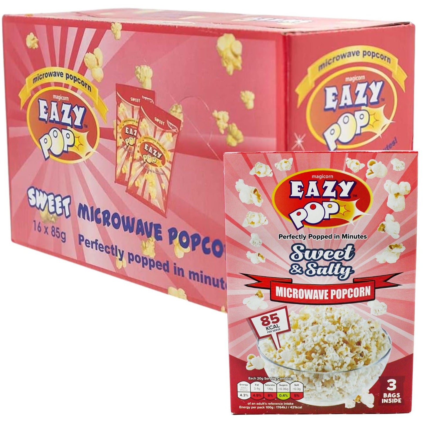 Eazy pop Microwave popcorn Sweet & Salted 85g pack of 3 (Box of 16)