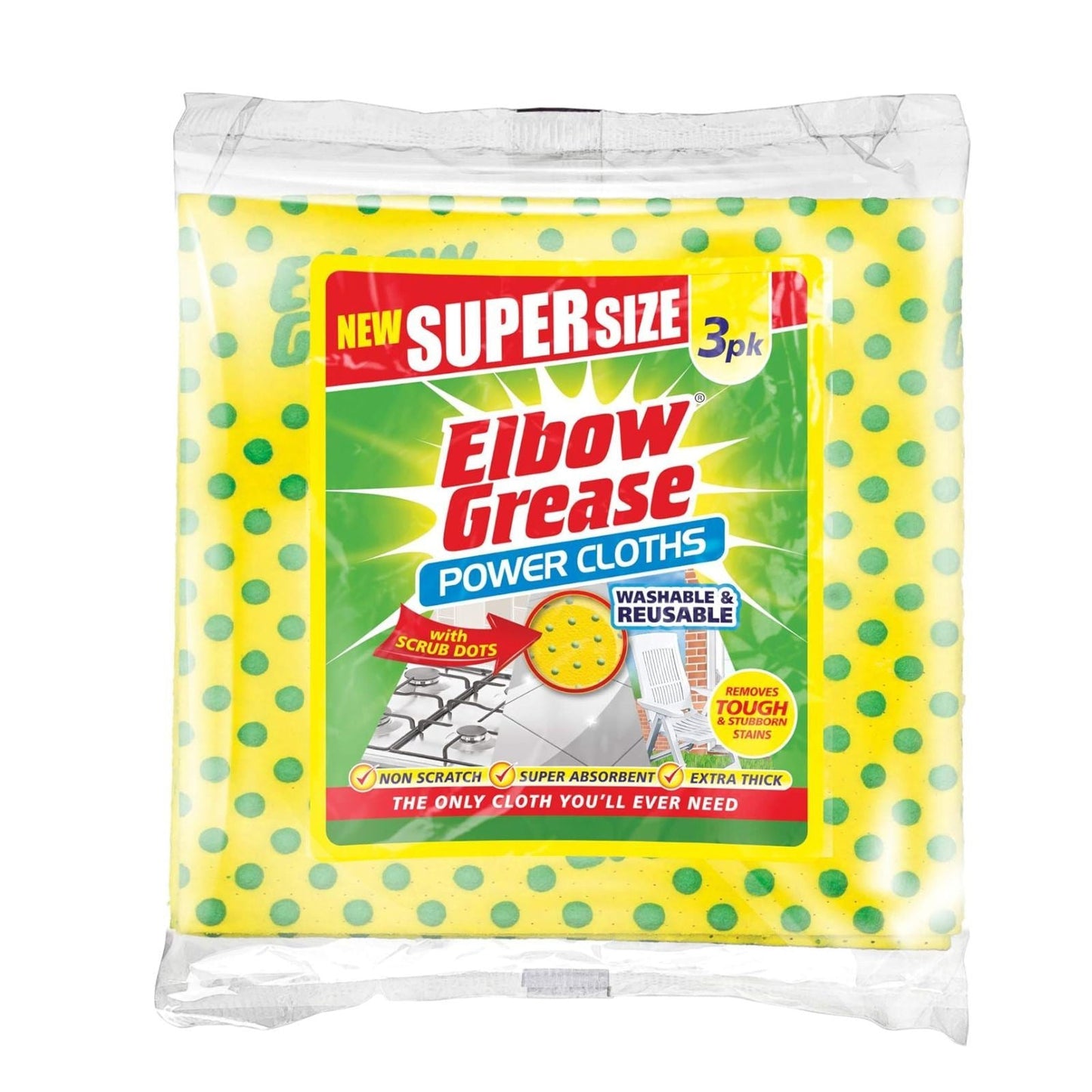 Elbow Grease Power Cloths Super Absorbent Extra Thick With Scrub Dots 3 Pack