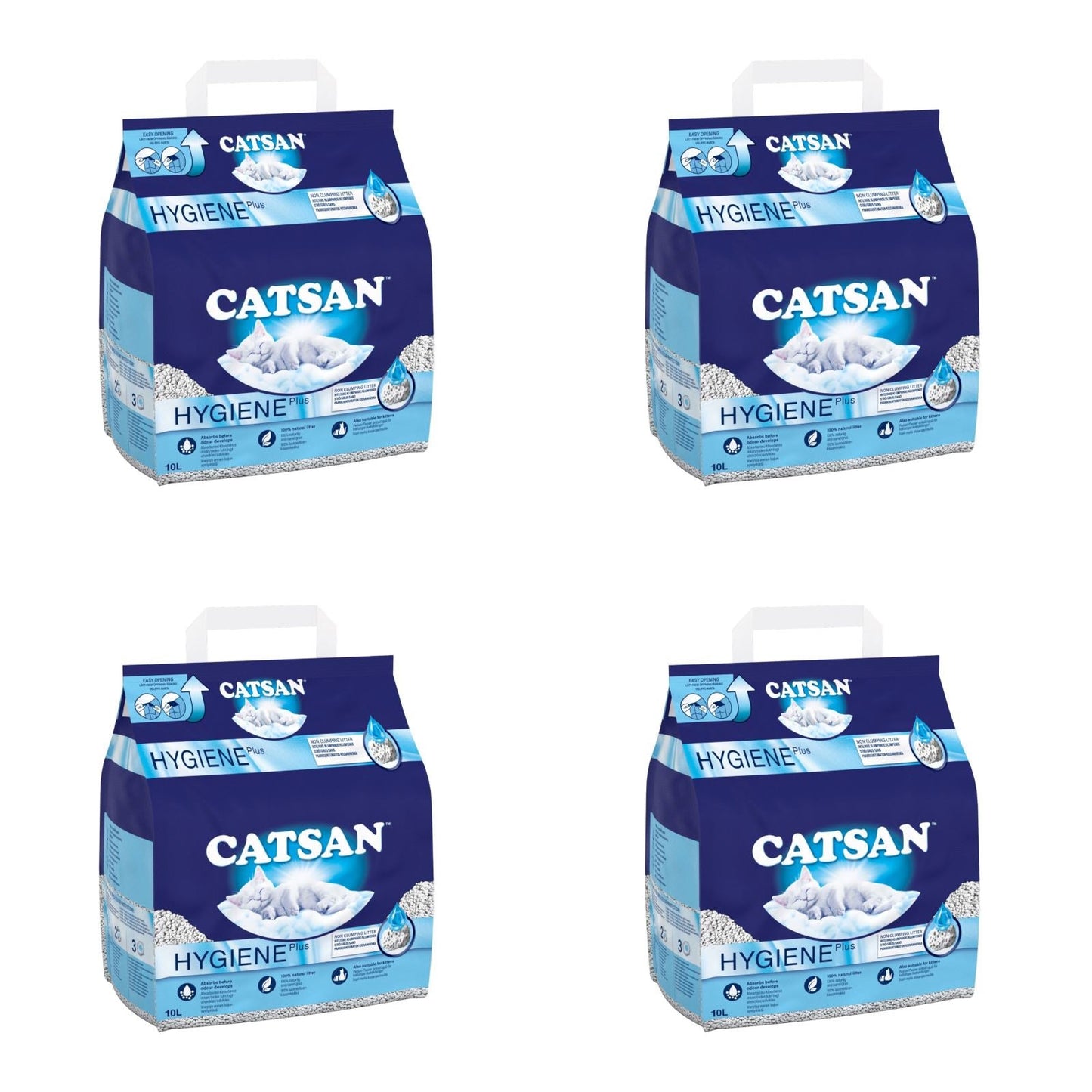 Catsan Hygiene Non Clumping Cat Litter, 100% natural, absorbent, 10L,White (Box of 4)