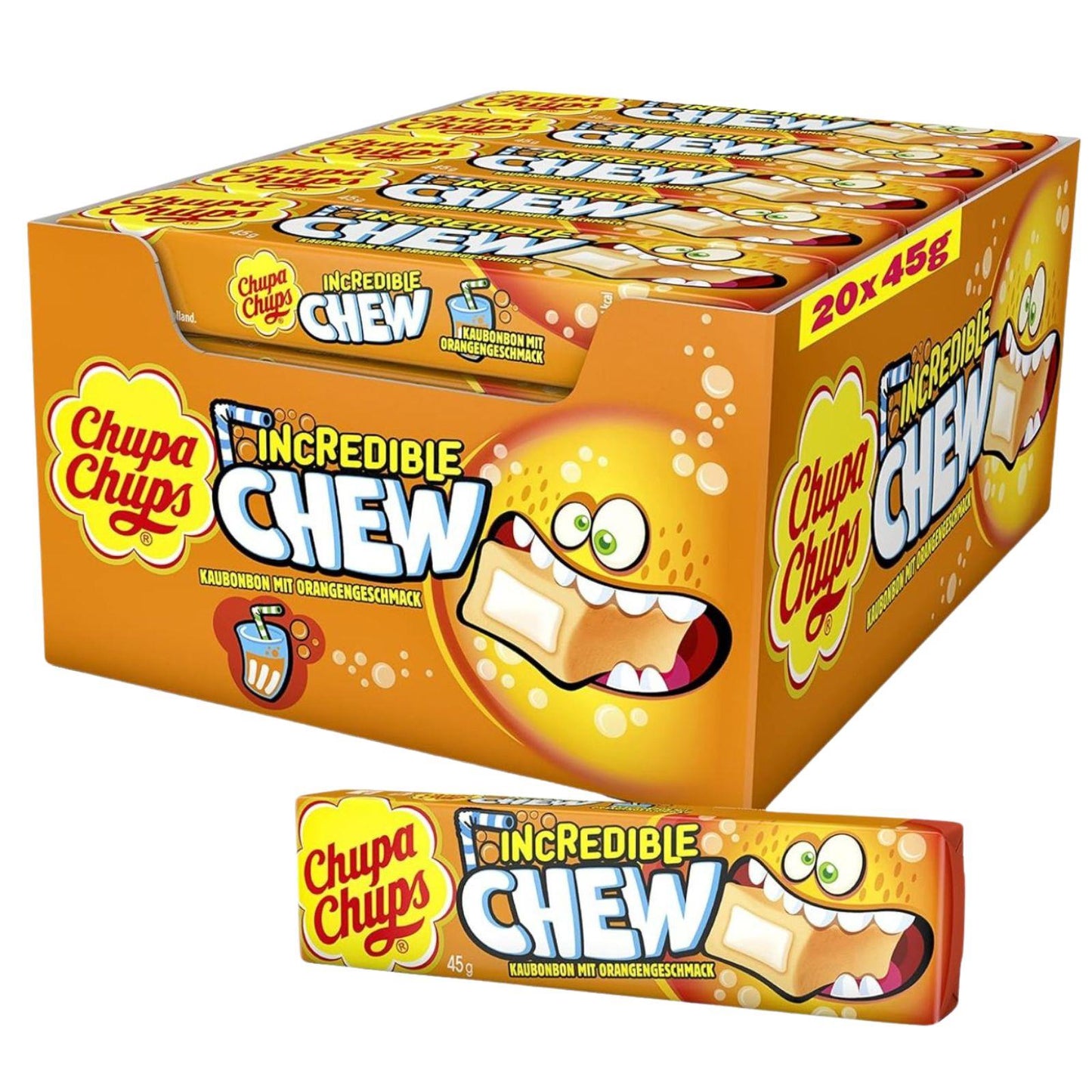 Chupa Chup Incredible Chew Orange Flavour 45g (Box of 20)