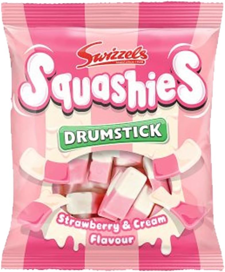 Swizels Squashies Drumstick Strawberry & Cream Flavour Sweets 140g (Box of 12)
