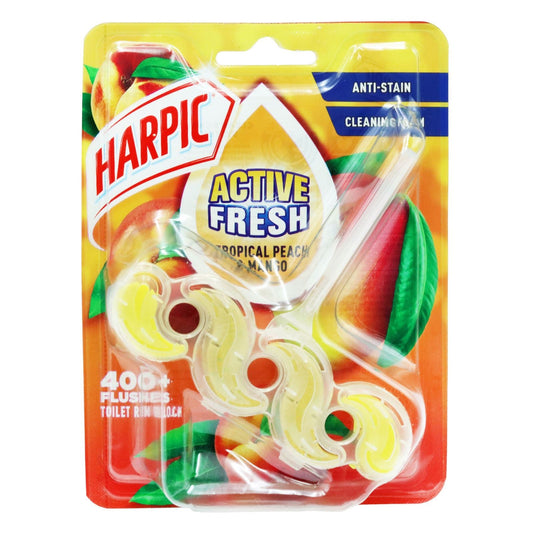 Harpic Active Fresh Toilet Rim Block, Tropical Peach & Mango Scent 39g